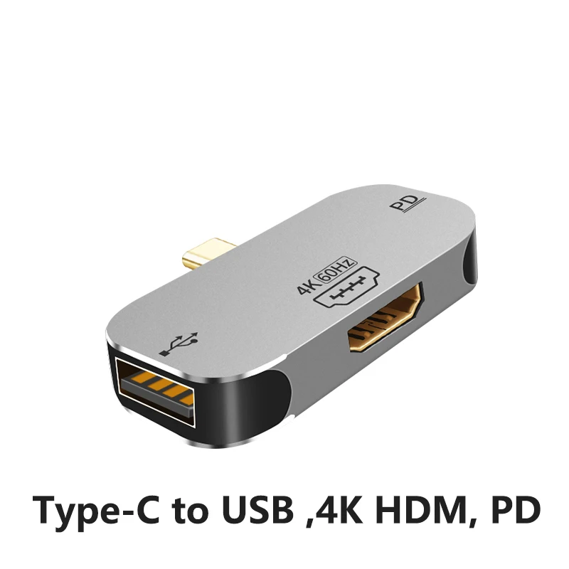 3 in 1 multi function USB HUB type C male to 4K HDTV video USB A/C + USB PD charging all in one adapter Aluminium Alloy housing