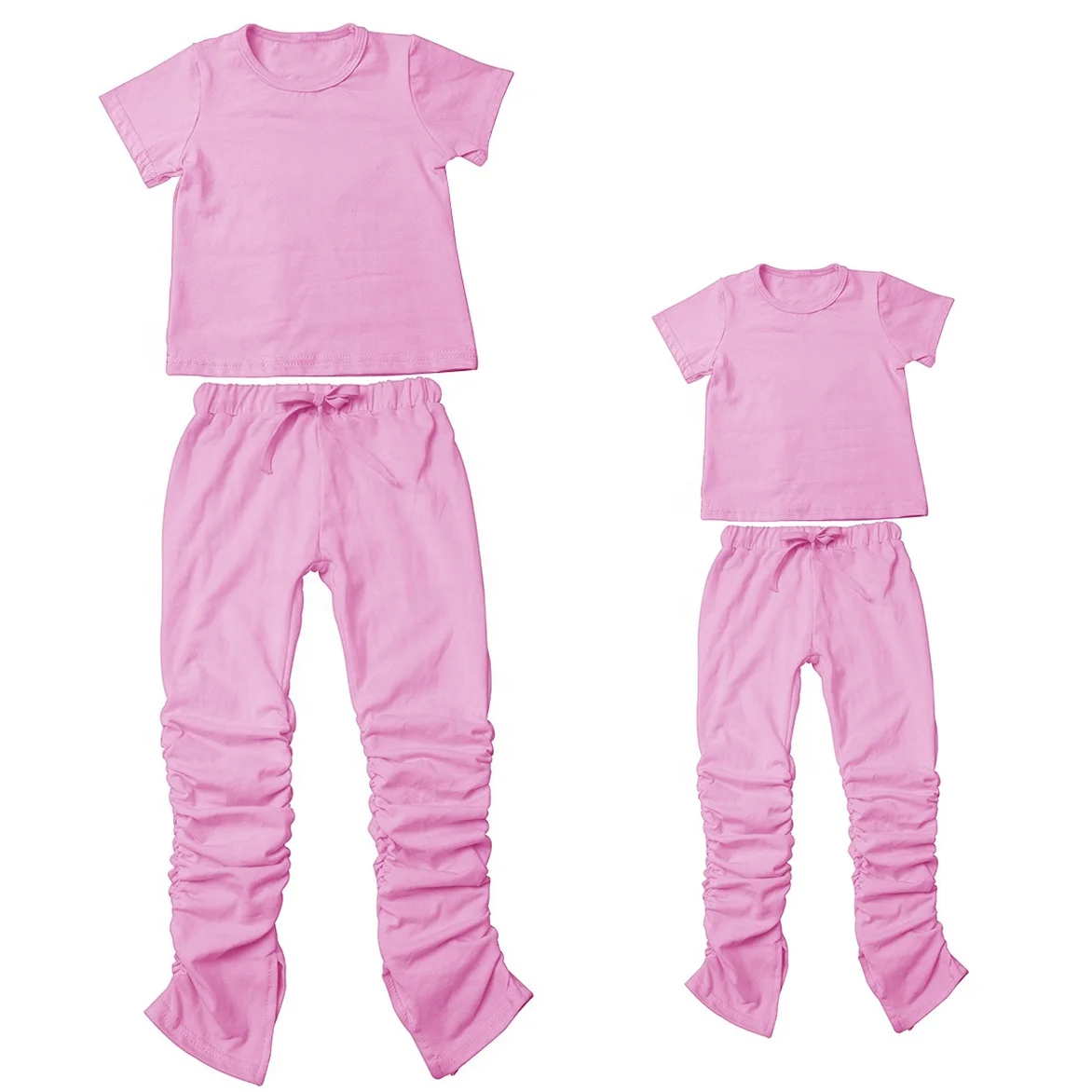 Однотонные наряды для мамы и меня, детская одежда, рубашки с короткими рукавами для девочек, Хлопковые женские брюки с рюшами и детские леггинсы