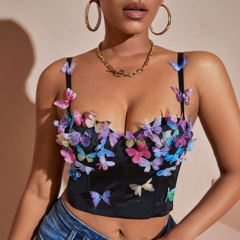 Manufactory Wholesale Beach Vacation Fishbone Tube Top With Steel Ring Shaping Sling Butterfly Creative Bustier Corset Bra Top