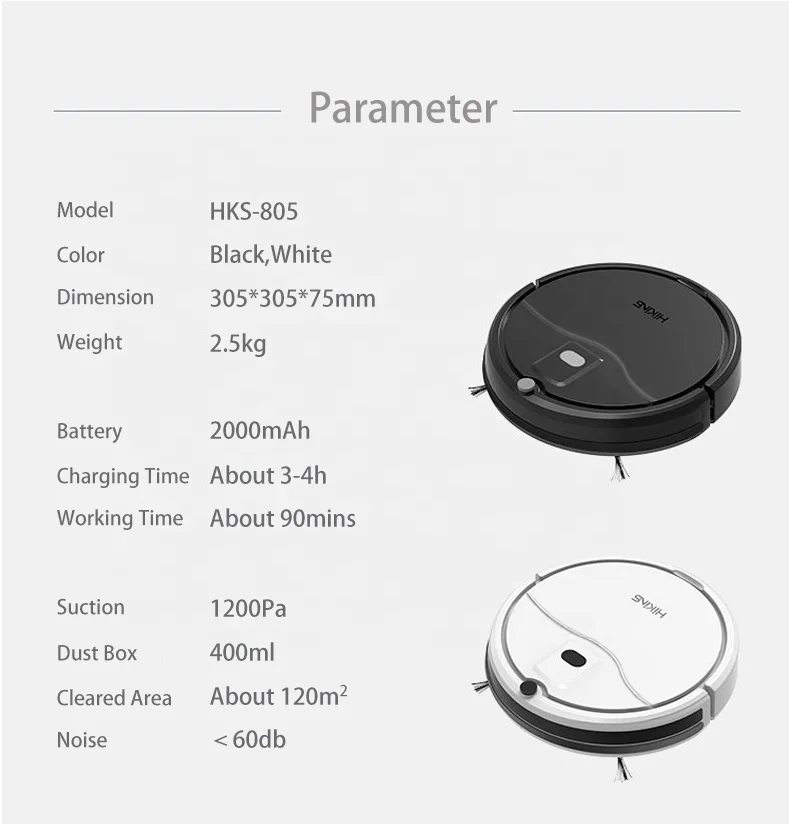 Factory Price Remote Control Gyroscope Navigation Automatic Robot Vacuum Cleaner HKS-805