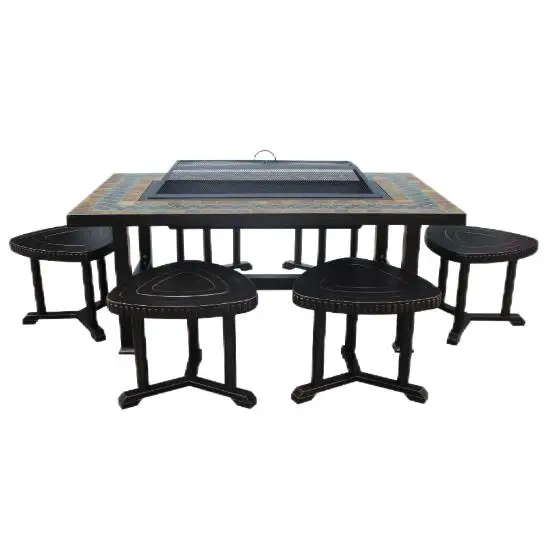 Modern Outdoor Patio Garden Sets With Fire Pit Cast Aluminum Barbecue Table And Chairs