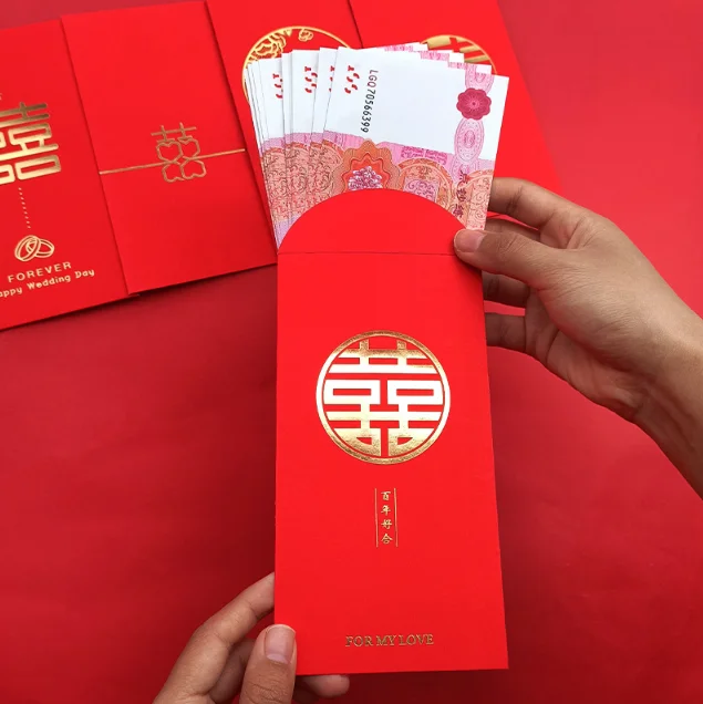 2024 Custom Made Red Envelope Gold Foil Logo Red Pocket Lucky Money Envelope For Chinese New Year