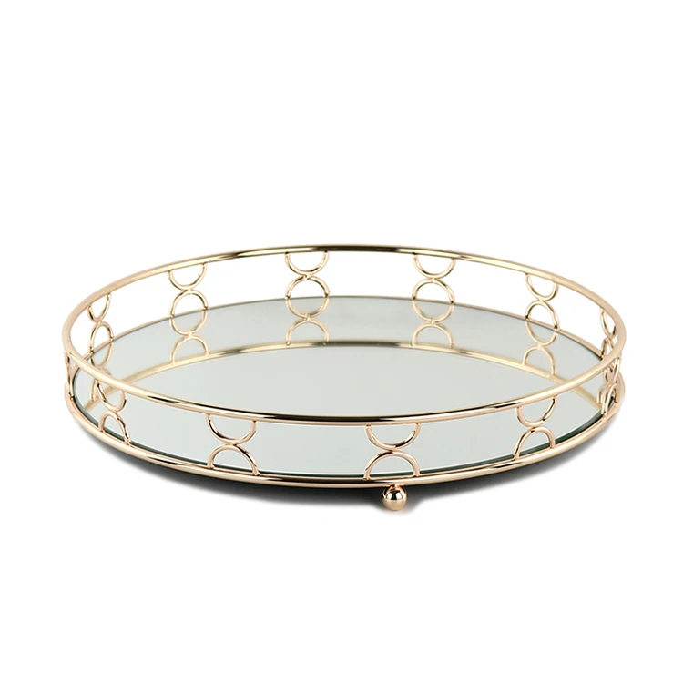 Custom original design home hotel round service jewerly display tray jewellery mirrored-trays
