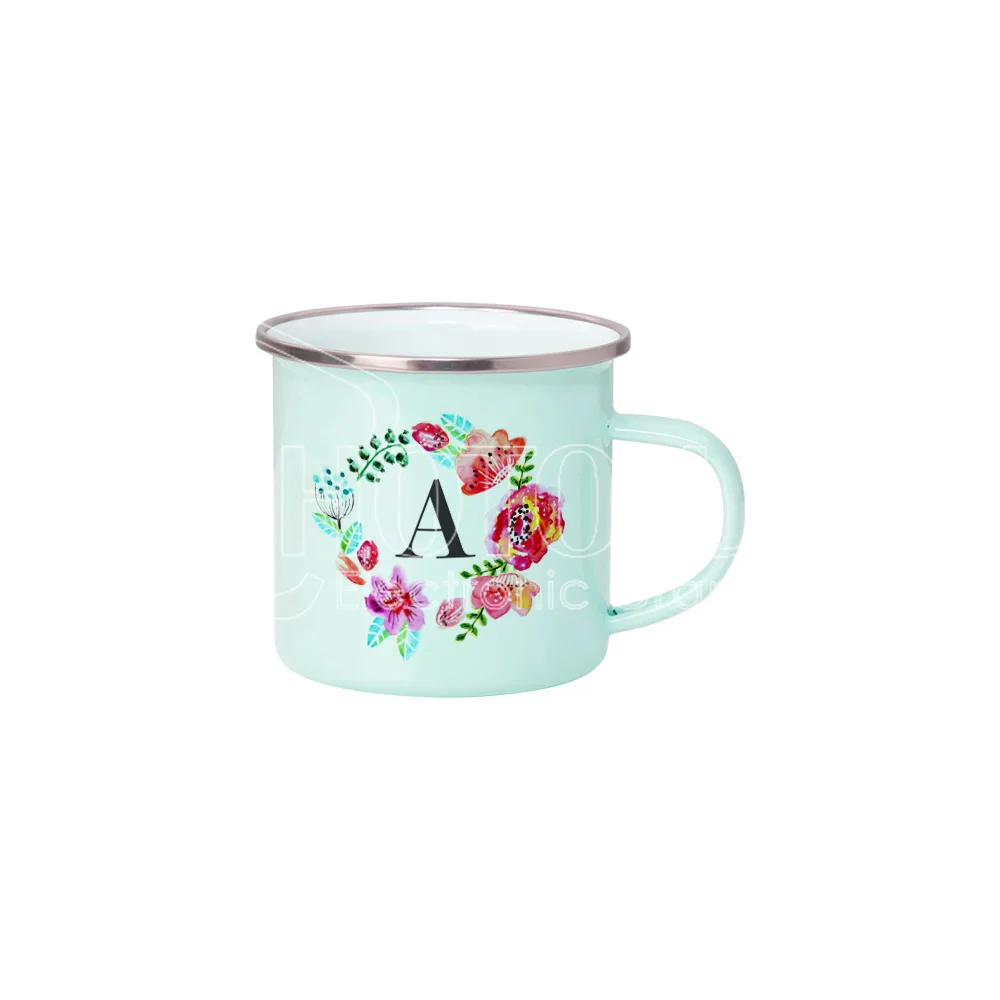 12 oz. Sublimation Blank Custom Macaron Colors Enamel Mug with Silver Brim