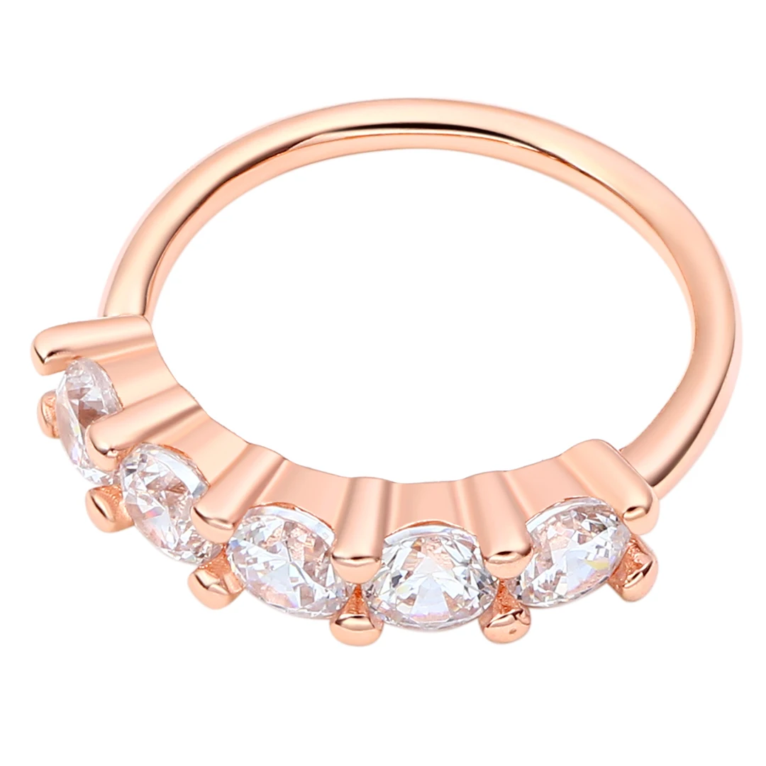 Eternal Metal 14K Solid Rose Gold 5-CZ Forward Facing Ear & Nose Hoop Ring Navel &Lip Piercing Seamless Ring Jewelry