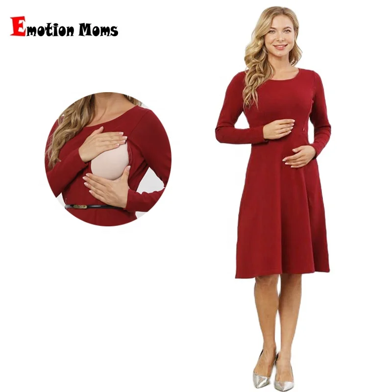Emotion Moms Long Sleeve Maternity Dress Office Breastfeeding Nursing Dress Women Vestidos Lactancia Clothes