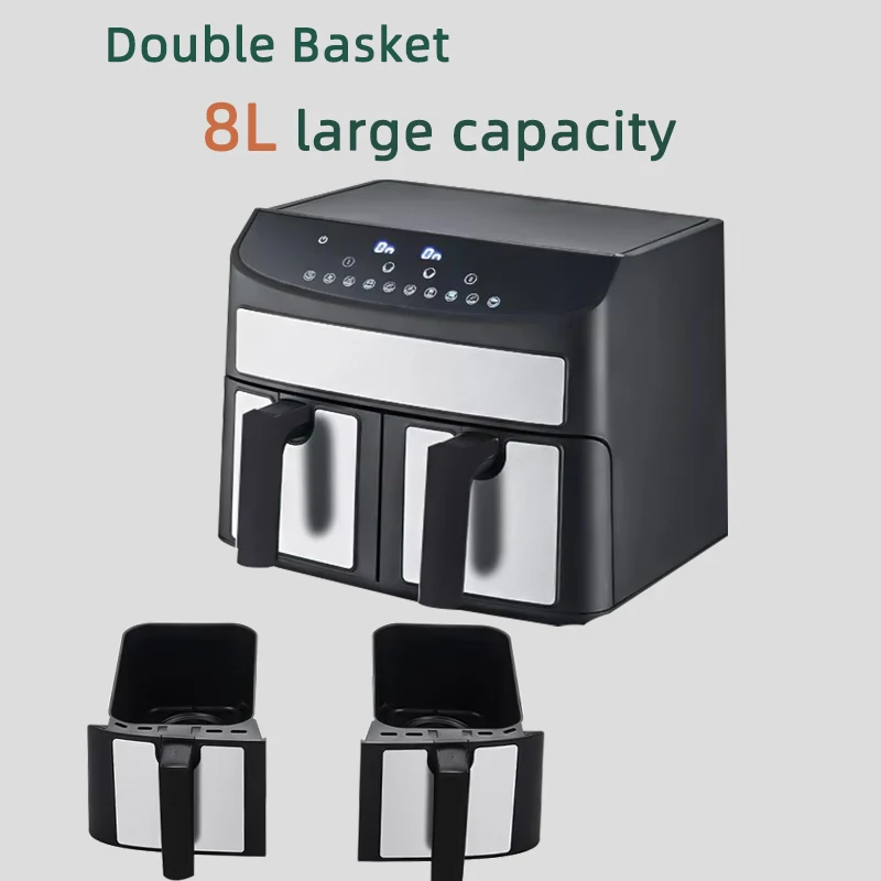 Hot Sale 4L To 8L With Smart Rap 2-basket Smart Touch Screen Deep Fry Oven Fry Cooker Double Baskets Air Fryer