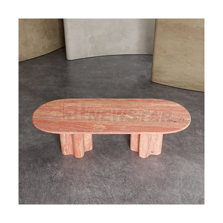 Italian Modern Professional Custom Conference Room 10 People Round Oval Dining Table Natural Travertine Stone Marble Tables