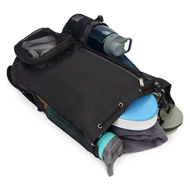 Waterproof Sport Travel Gym Drawstring Backpack OEM Custom Logo Mesh Swim Bag Beach Camping Mesh Drawstring Backpack