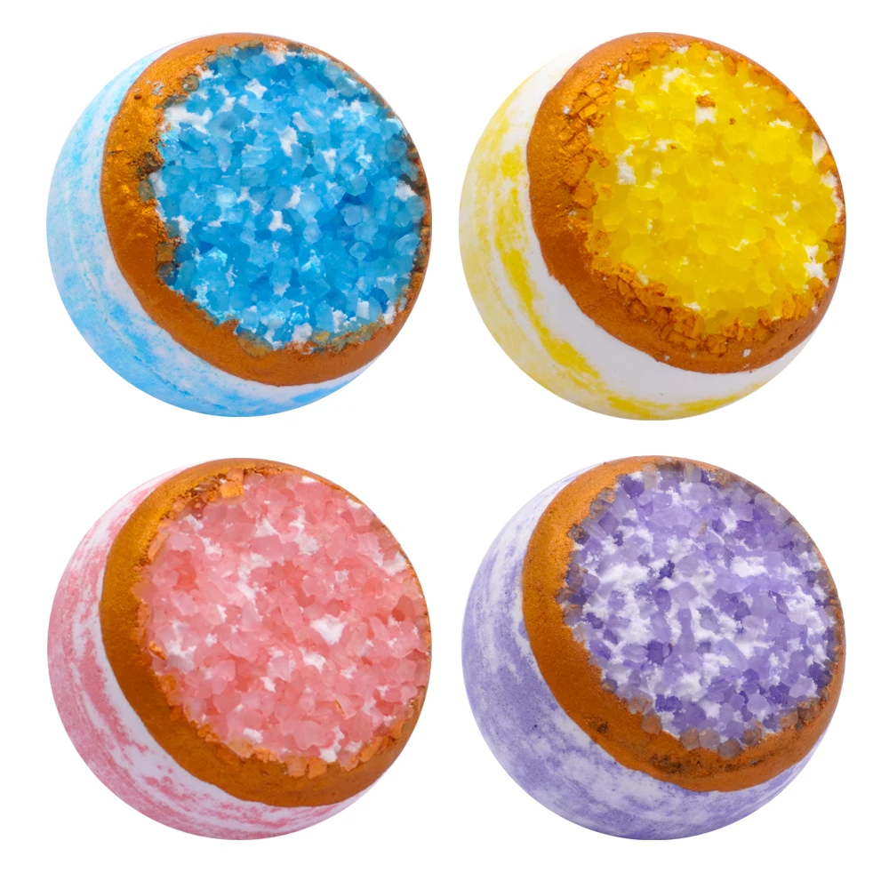 Hot sale wholesale smell good natural personal cleaning care round family pink eco friendly crystal kids bath bombs gift set