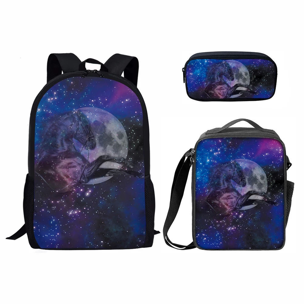 The Galaxy horse print fabric backpack for boys child school bag Lunch Box and Pencil case school bag set for kids Wholesale