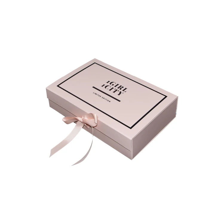 Personalized Folding Cardboard Hair Bundle Packaging Magnets Box with Silk Ribbon Closure