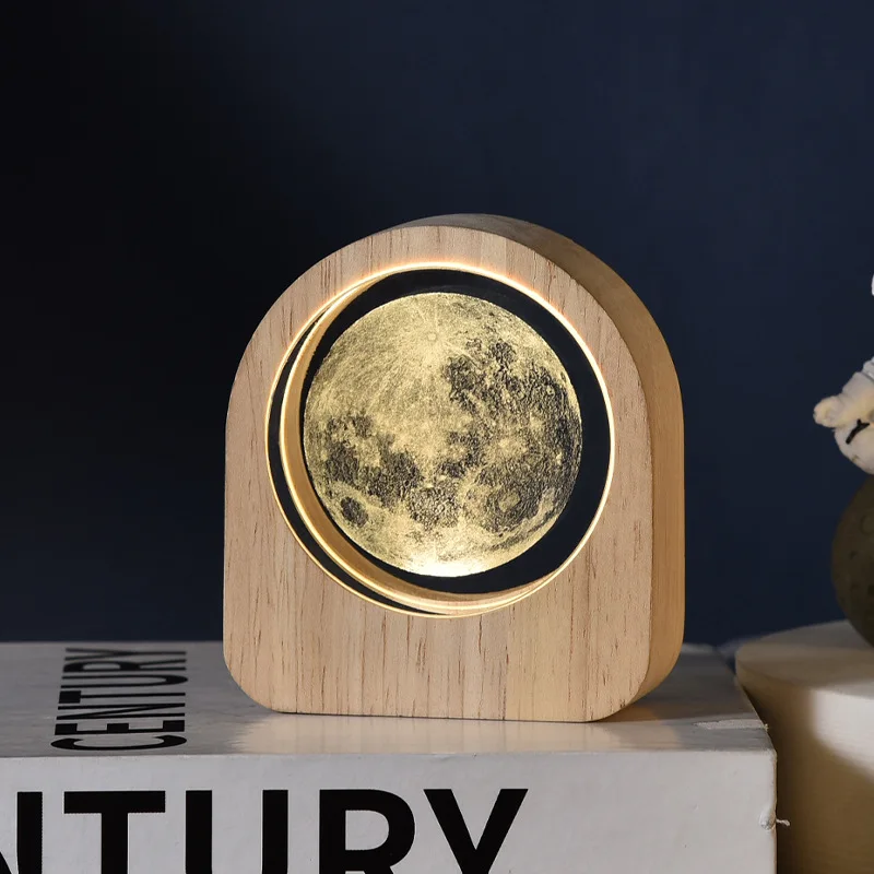 3d Luminous Crystal Ball Solar System crystal ball 3D Galaxy Engraved Laser Crystal Ball with LED Lighting wood Base