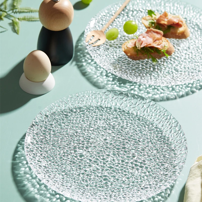 European style Clear Round Shape Classic 8inch Glass Fruit Salad Plate Cake Plate Glass Serving Tray
