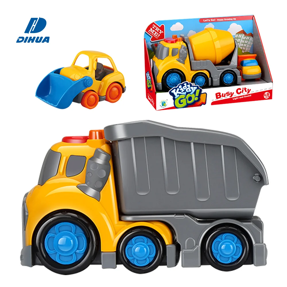 Kiddy Go! Детские Ранние обучающие пуш-ап и городской автомобиль игрушка ABS прочного пластика с автомобилем из мультфильма Бетономешалка/самосвал золотистого цвета для