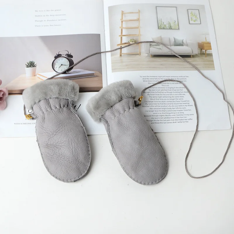 100% Hand-made Baby Real Lamb Fur Mitten Kids Fingerless Leather Yang fur gloves fingered baby Students go to school and keep wa