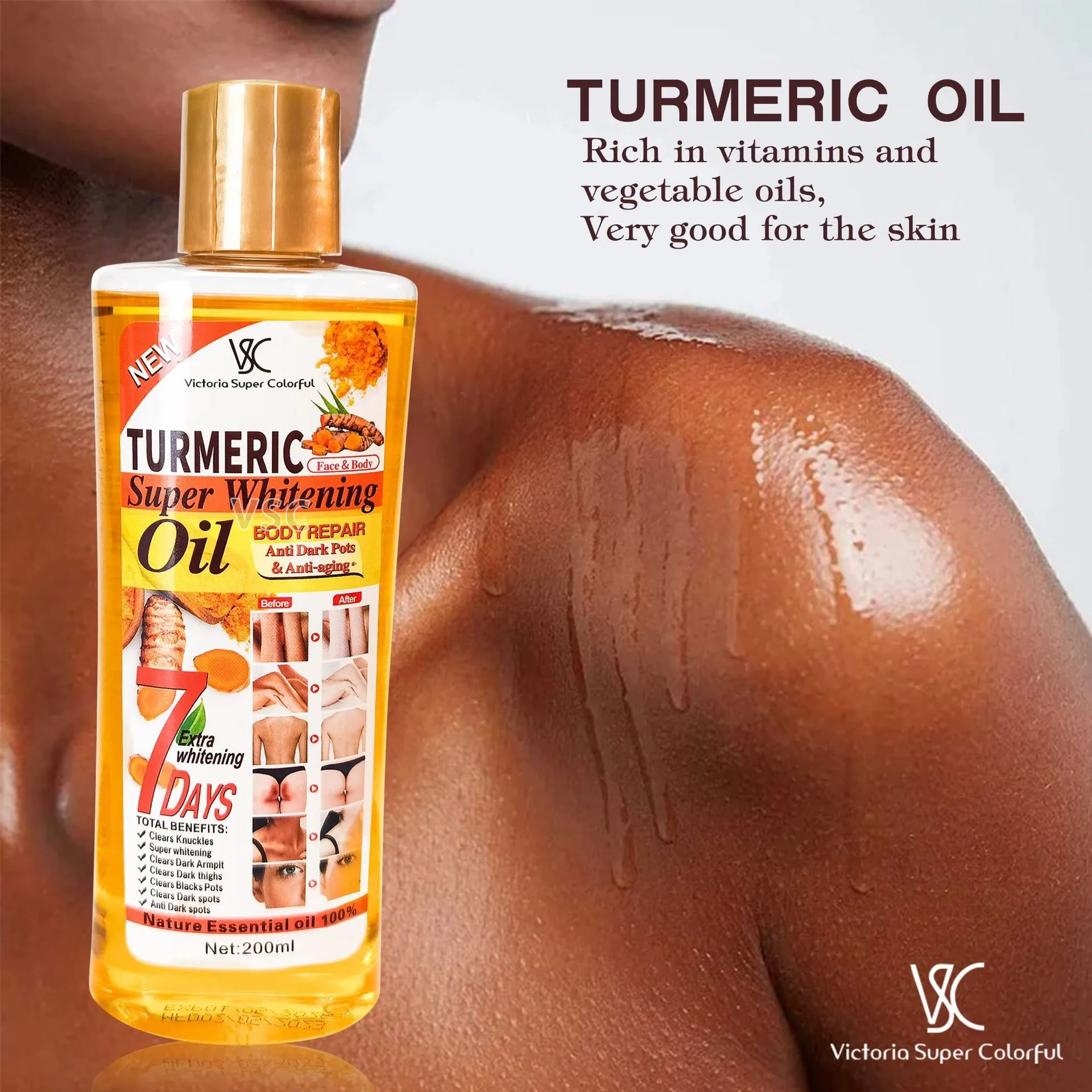 Private Label 7-Day Turmeric Super Whitening Essential Oil 100% Organic Anti-Aging Anti-Dark Spot Face Body Skin Care Spa Oil