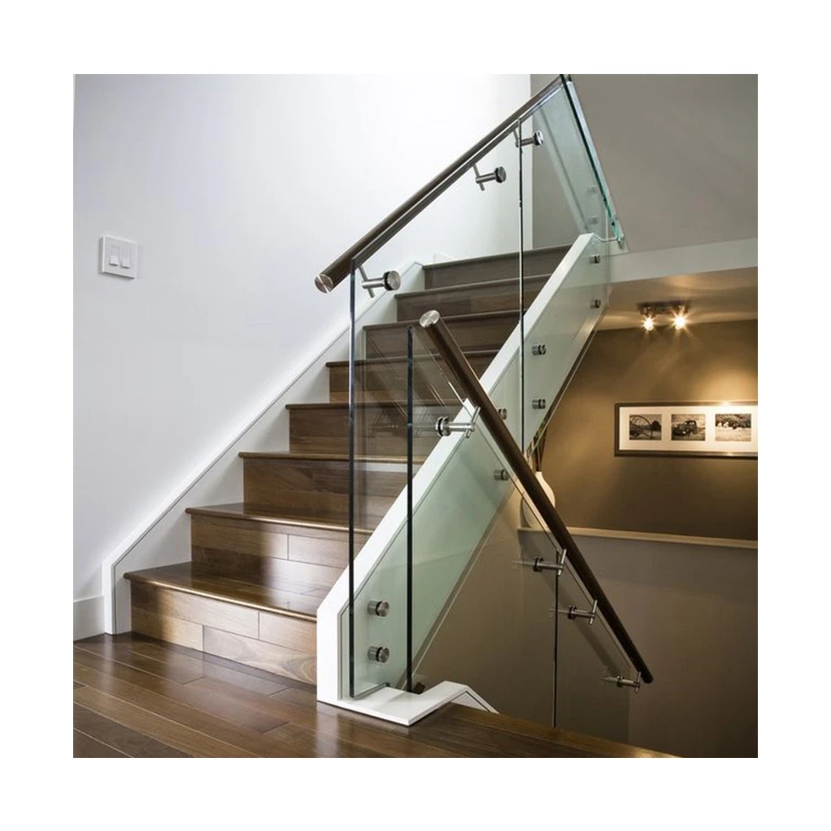 Straight Staircase Indoor Carbon Steel& Stainless Steel Stairs with Laminated Glass Handrail Timber Wooden Tread
