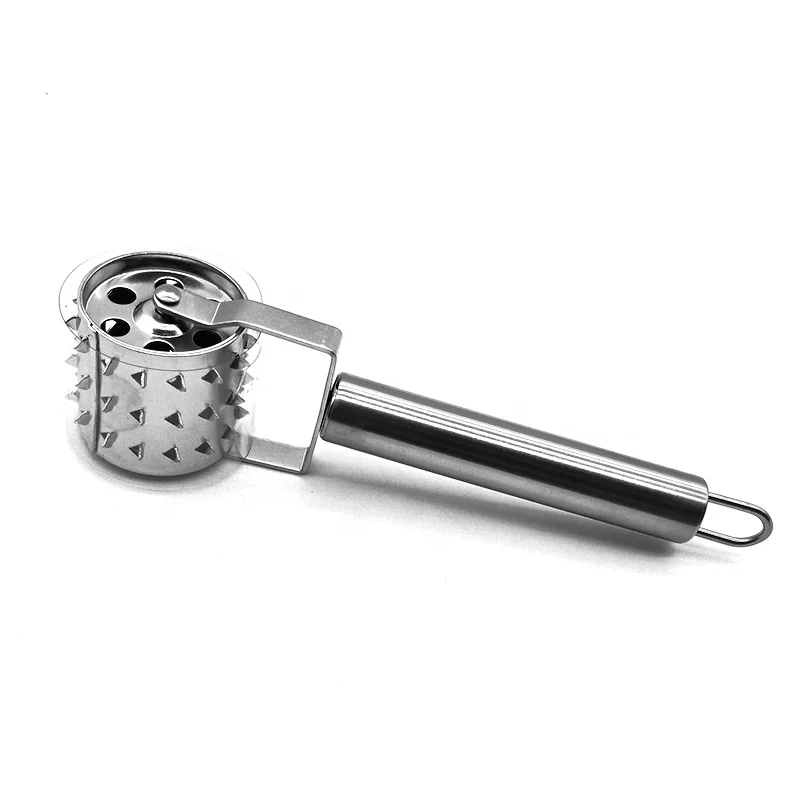 Stainless Steel Rolling Meat  Tender Hammer , Pizza Biscuit Baking Punch Hole Roller Pin