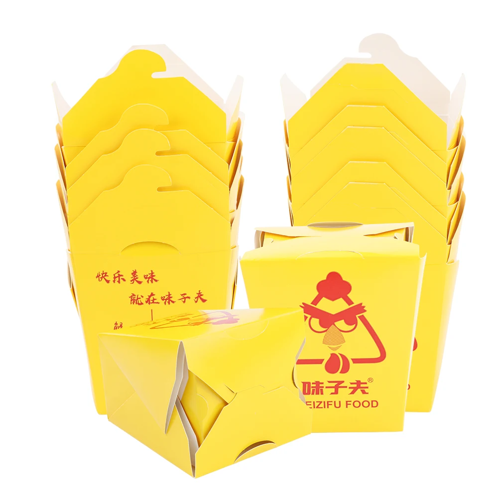 Disposable Wholesale Custom Logo Square Print Snack Paper Fast Food Container Takeaway Boxes Packaging For Noodles