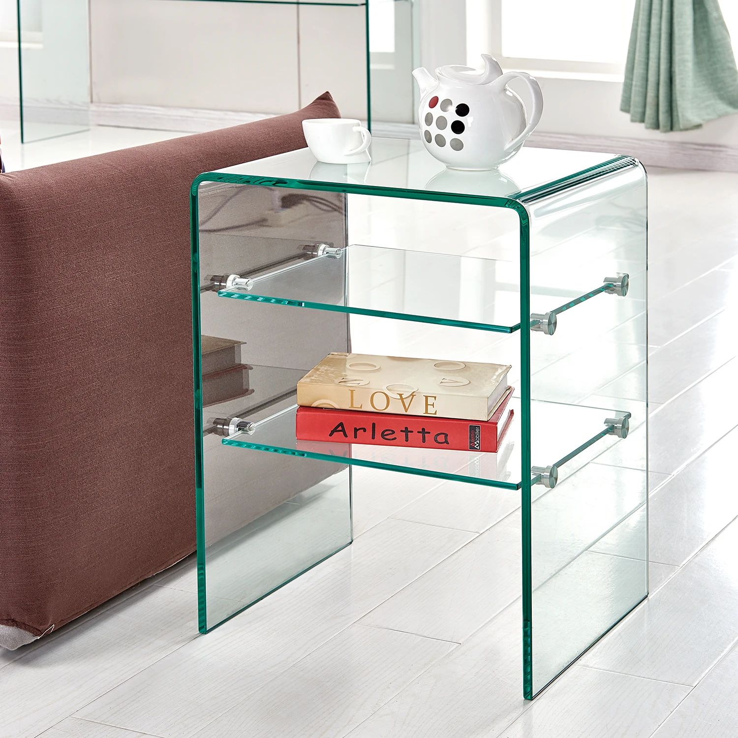 Luxury Glass Bedside Table Modern For Sale