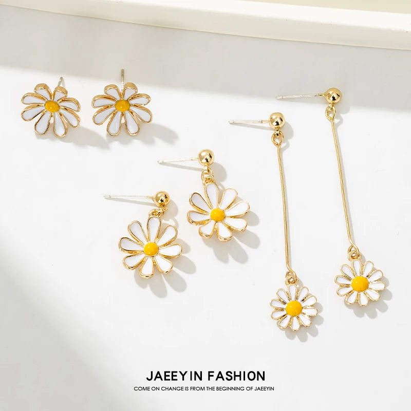 Japanese Daisy Ear Nails Summer Fresh Girls Flower Earrings Long Ear Drops Personality Temperament Earrings