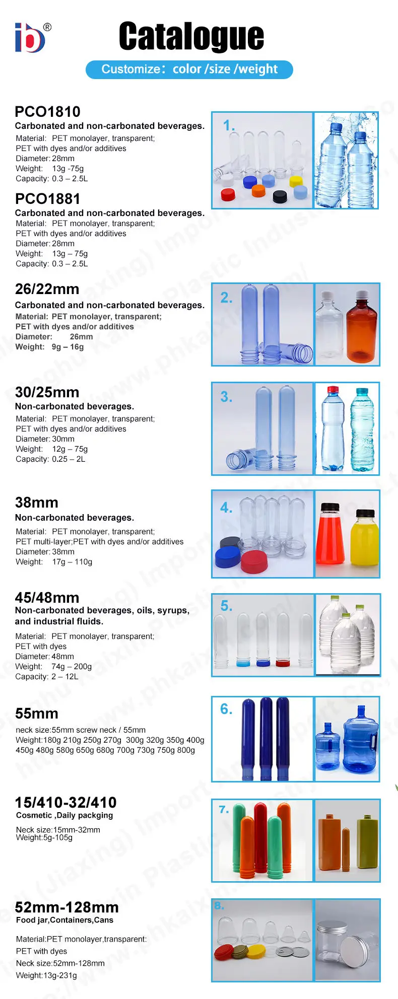 750g 19l 5 liter 5 gallon pet plastic bottle preform 55mm neck 19 liter gallon water bottle pit preform