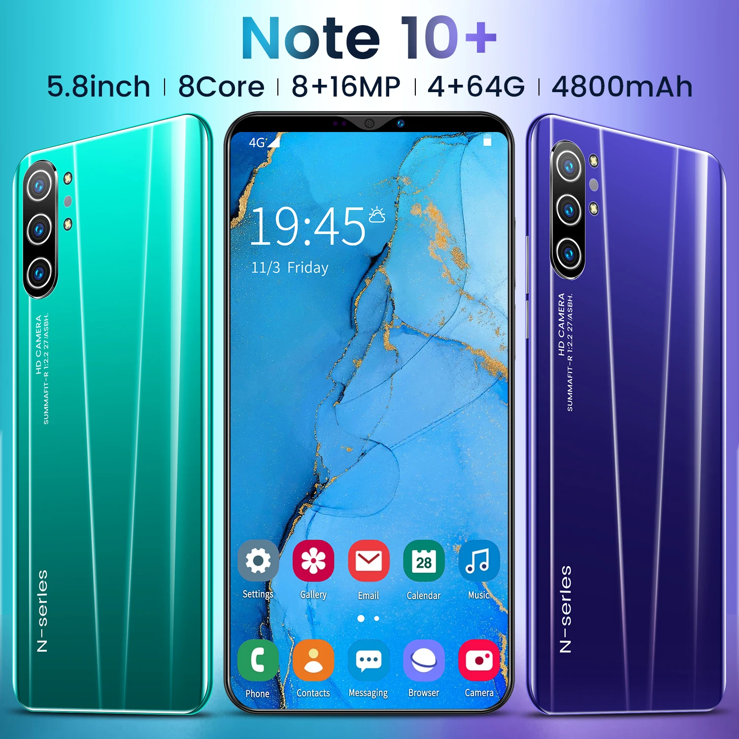  Смартфон Note10 + 4 Гб 64 ГБ 8 Мп 13 МП 4800 мАч недорогие разблокированные сотовые телефоны на базе Android 9 1 смартфоны с двумя Sim-картами