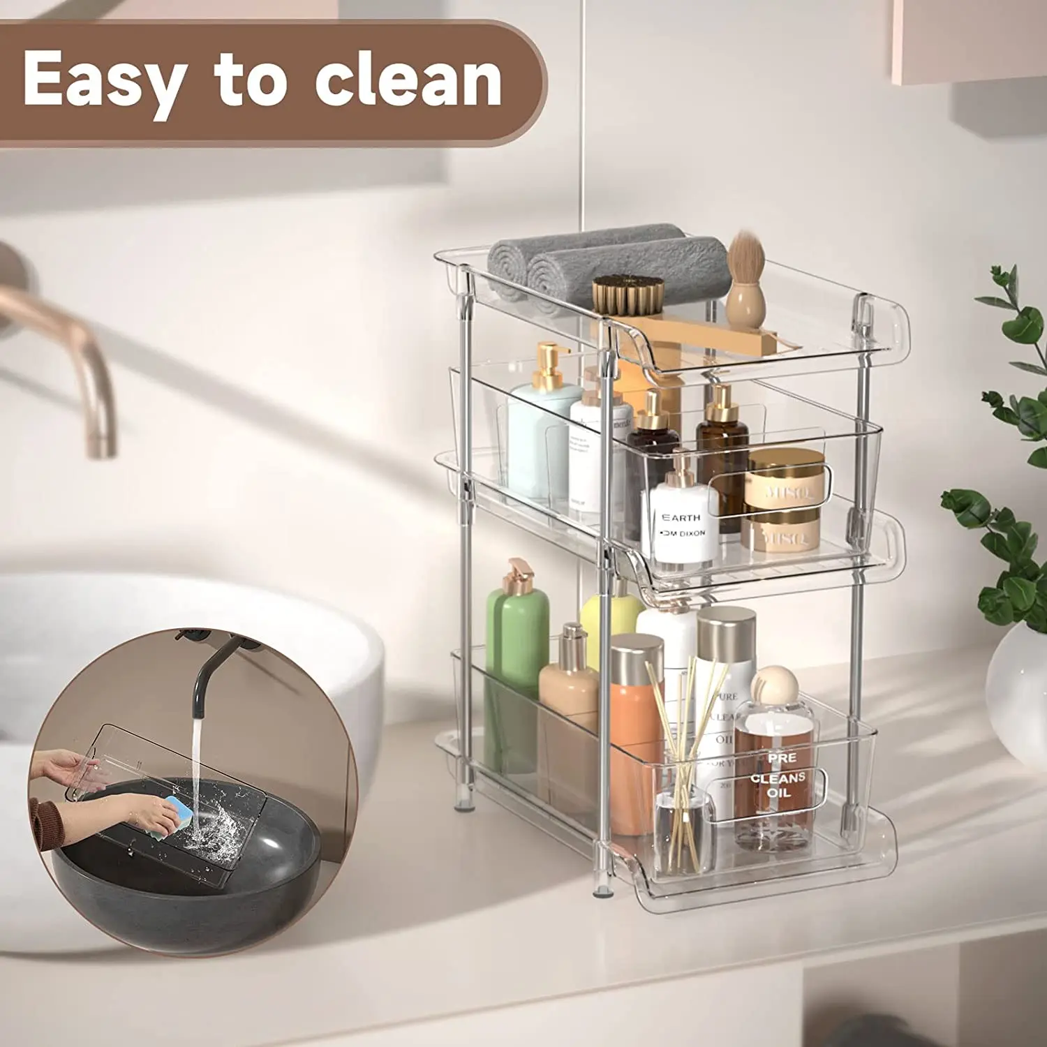 3 Tier Clear Organizer with dividers,  Multi-Purpose Pull-out Pantry storage Under Sink Closet Organizer,transparent storage box