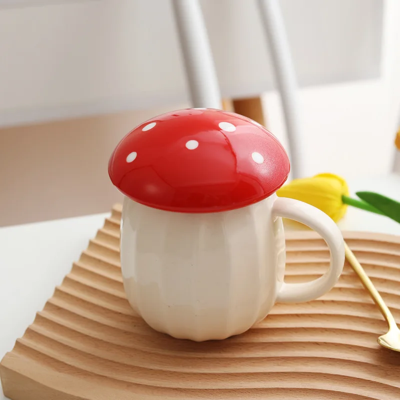 Tiktok Creativity Ceramic Mushroom Mug Cute Coffee Mugs With A Lid 8.5Oz  Fun Cups Birthday Gift Ladies Children