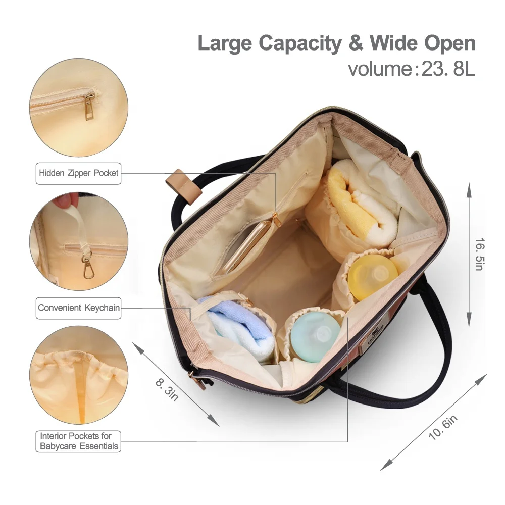 Wholesale Portable  Custom Printed Expandable Backpack Baby Diaper Bags With Changing Station