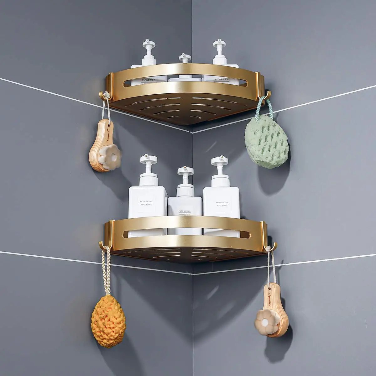 WEKIS Bathroom Extendable 3 Tier Organizer Adhesive Storage Racks Stainless Wall Mounted Shower Caddy Corner Shelf