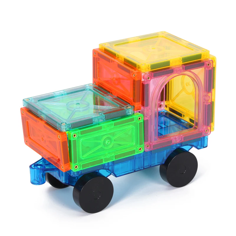 Popular promotional High quality children plastic truck toys magnetic tiles building blocks set