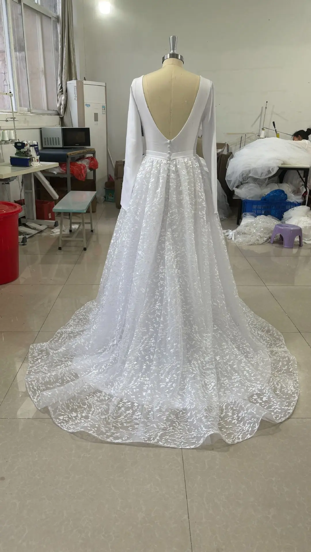 Luxury long sleeves elegant farewell evening dress white backless lace wedding dresses