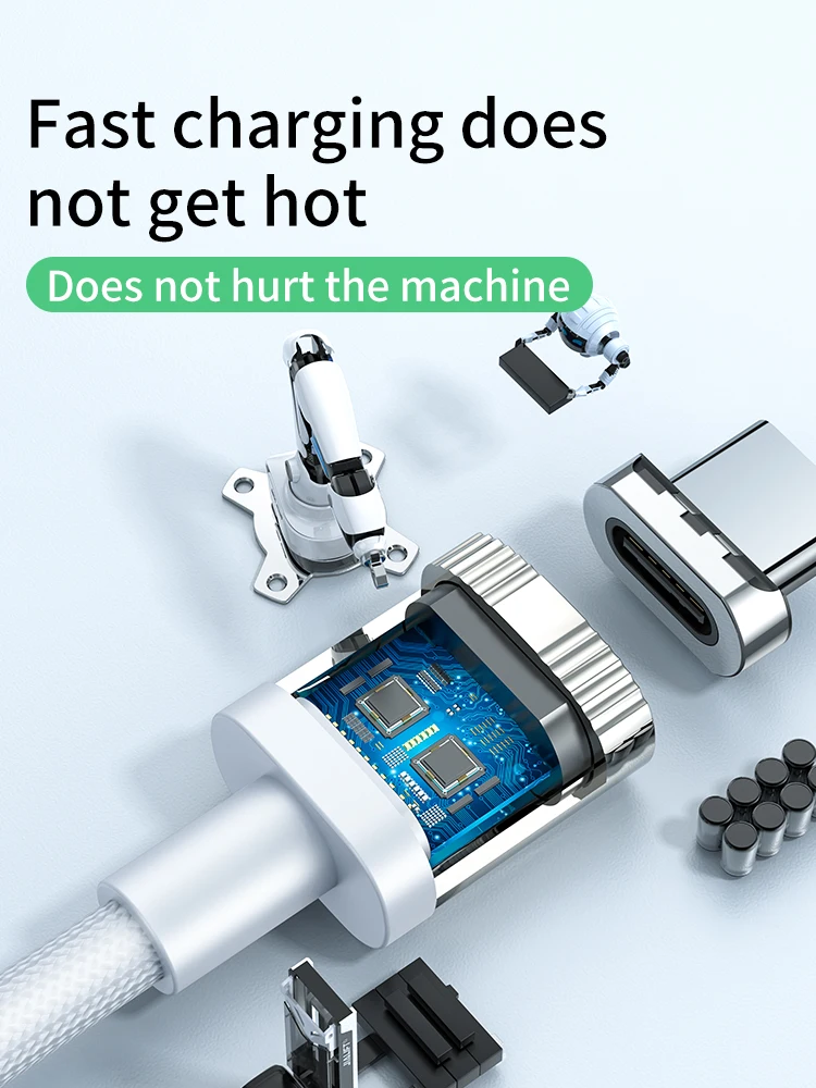 Hot Sell 6 A Fast Charging 3 in 1 Micro Type-C Lightning USB Port  Cable Magnetic Charging Cable for iPhone 14 Samsung Huawei