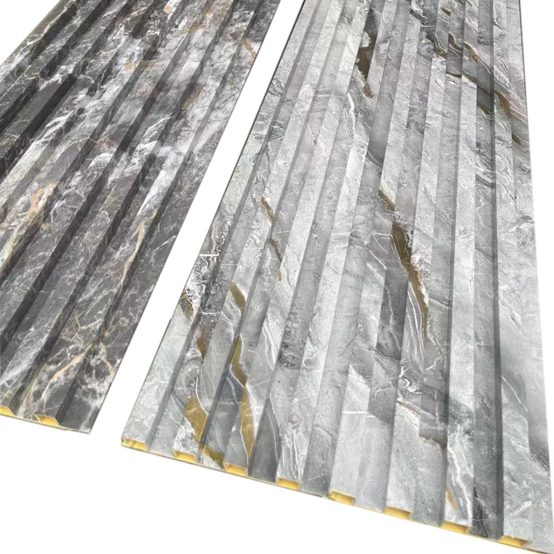 Wood Plastic PVC Marble sheet Fluted Laminated Decoration Stone and Marble Effect Wall Cladding WPC Interior Indoor Wall Panel