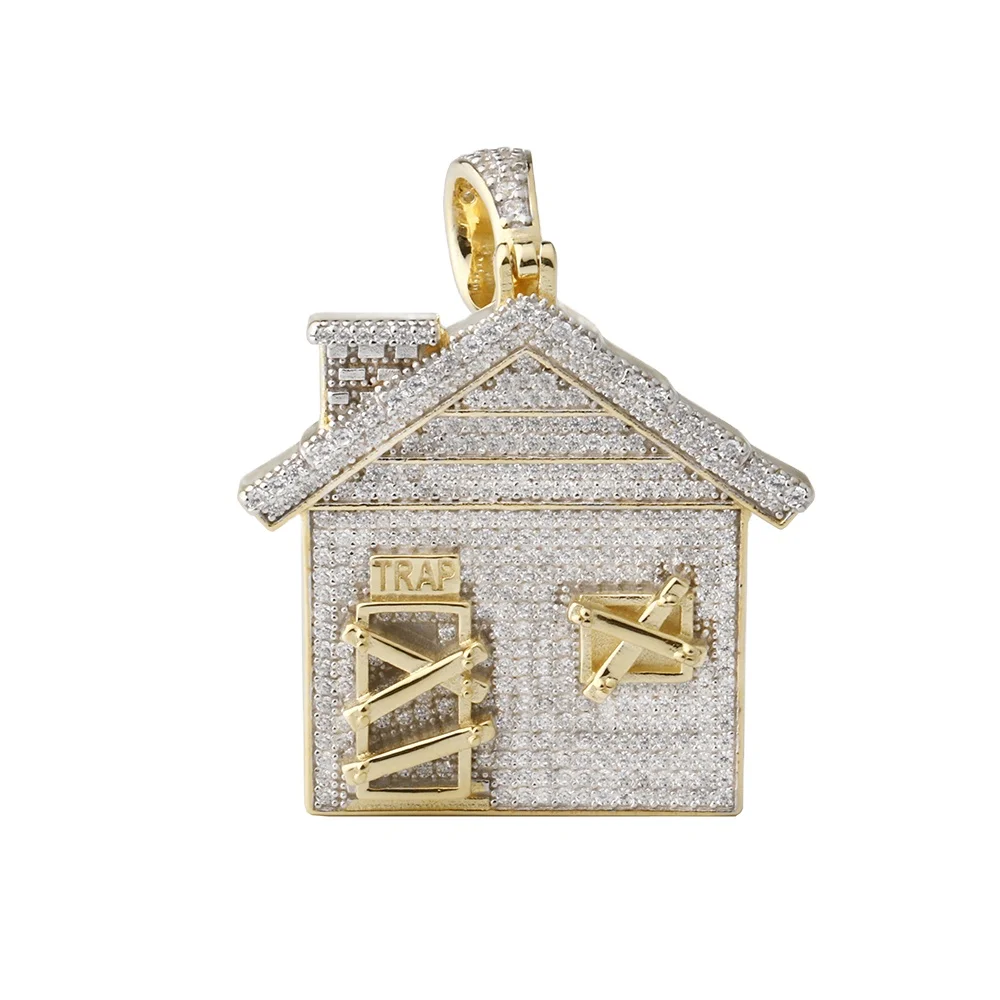 
Wholesale men 925 silver iced out cz hip hop charm house pendant on stock 