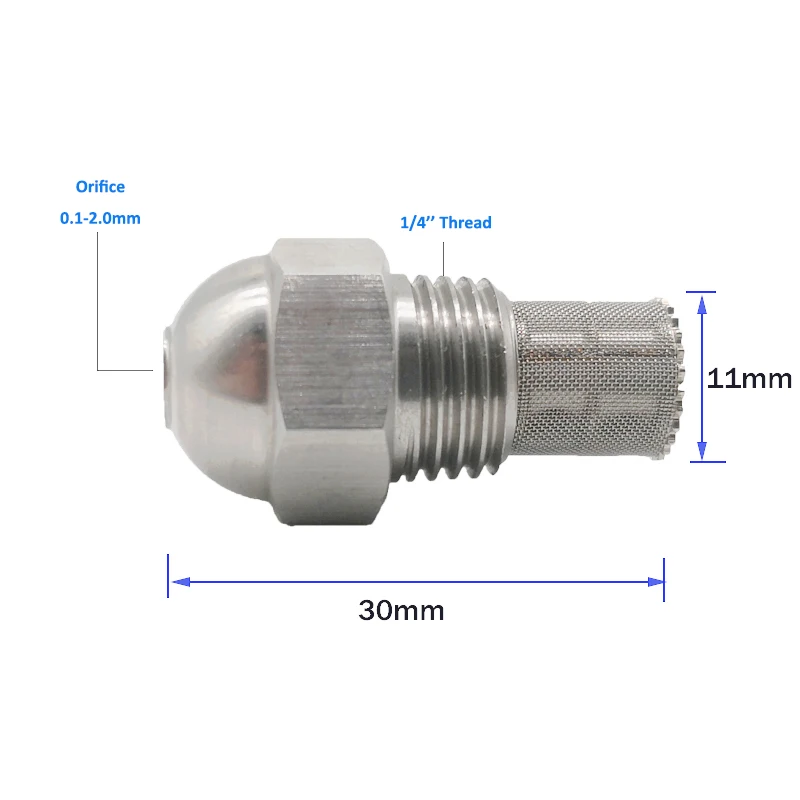 1/4' Thread Stainless Steel Fuel Atomizing Nozzle Burner Sprayer with Filter - 0.1-2.0mm Orifice Gas Oil Nozzle