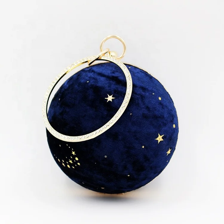 
Fashionable Starry Sky Luxury Handmade Designer Velvet Women Prom Round Clutch Evening Bag For Women 