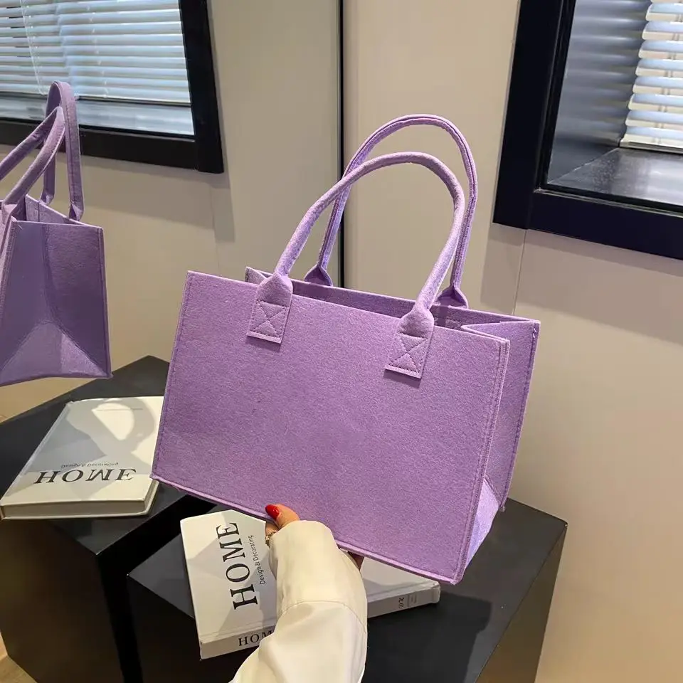 Wholesale Fashion Custom Logo Printed Fashion Felt Shopping Bags Portable Tote Bag