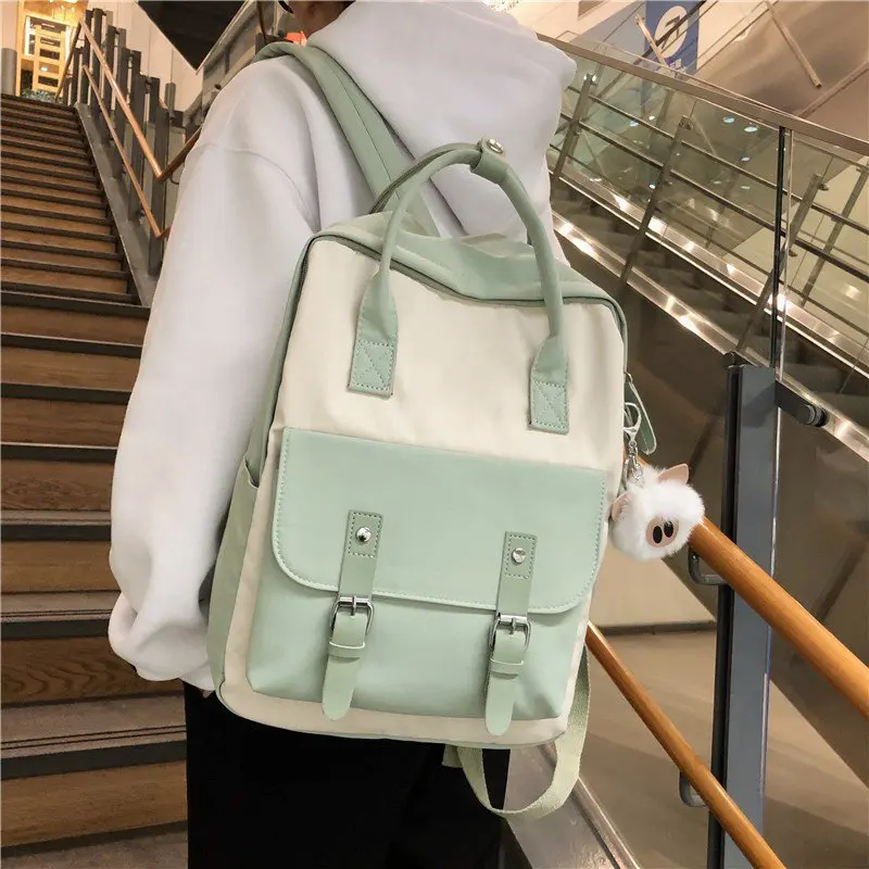 FREE SAMPLE Women Nylon Backpack Candy Color Waterproof School Bags for Teenagers Girls Patchwork Backpack