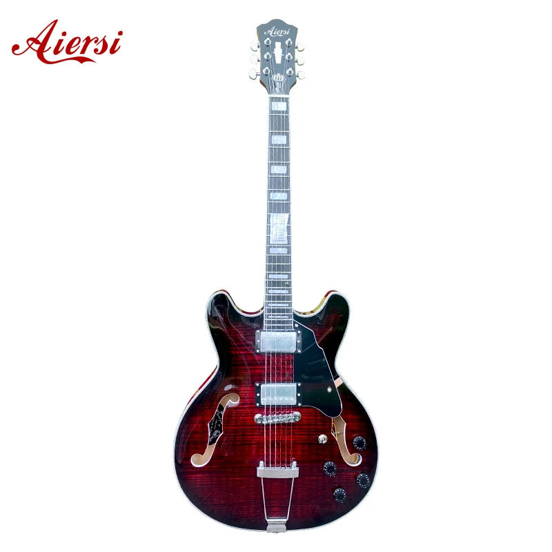 Aiersi factory OEM ODM flame design Semi-Hollow Jazz Guitar