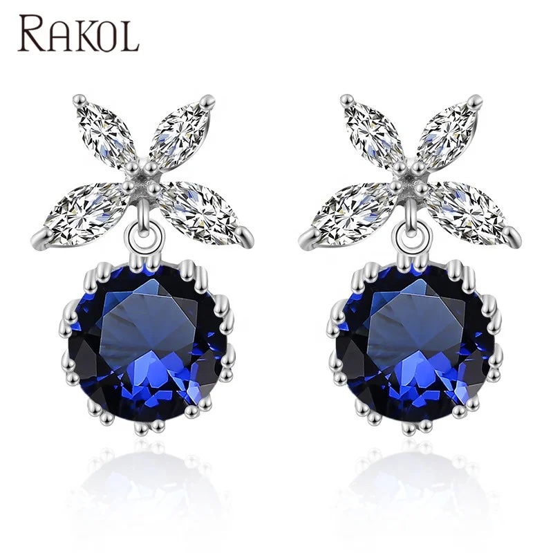 RAKOL EP2422 Leaf cubic zirconia earrings 2020 new product 925 silver Hypoallergenic small gold stud earrings jewelry
