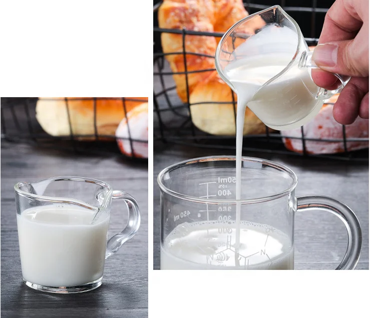 Borosilicate Glass Measuring Cup, Graduated Beaker Mug with Handle, V-Shaped Spout Microwave Safe Scales Milk Cup