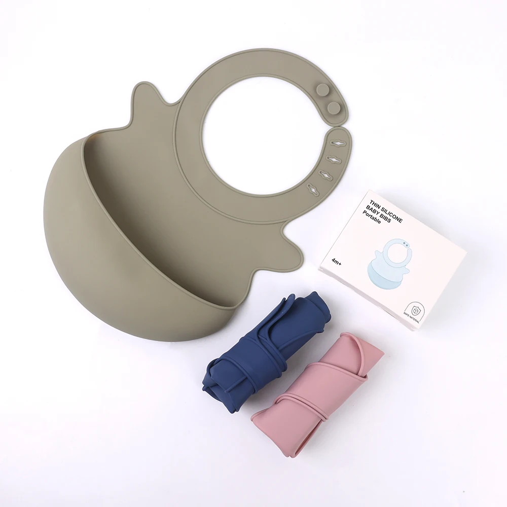 Factory Wholesale Food Grade Bpa Free Adjustable Silicone Baby Bib Custom Waterproof Toddler Dinnerware Children Reusable Bibs