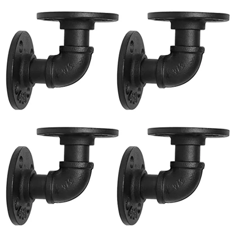 black wall mount iron pipe regal halter brackets  Cast iron vintage home storage supports wall floating shelf bracket and rack