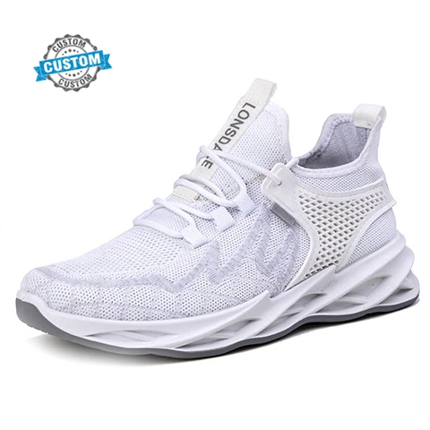 customize grey flying knit durable lightweight breathable blade white sneakers for man free shipping man boots sport shoes