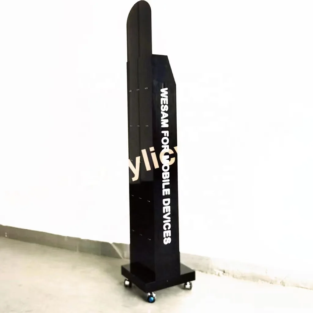 Customized cell phone accessory floor display rack/display stand for hanging phone accessories/USB cable floor display shelf
