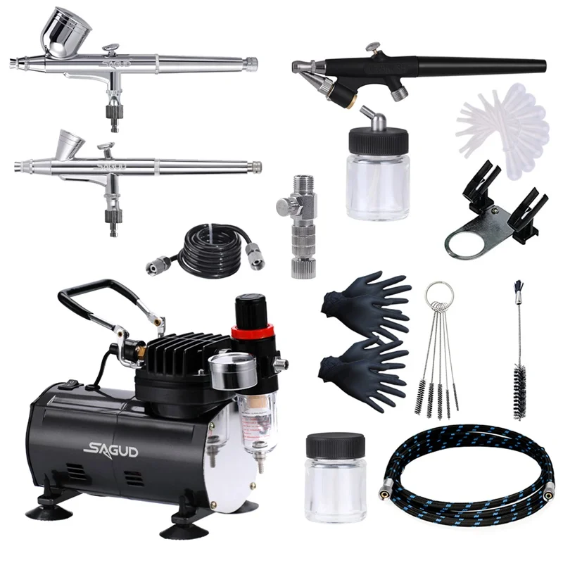 SAGUD Air Brush Set Mini Spray Gun Professional Airbrush Kit with Compressor