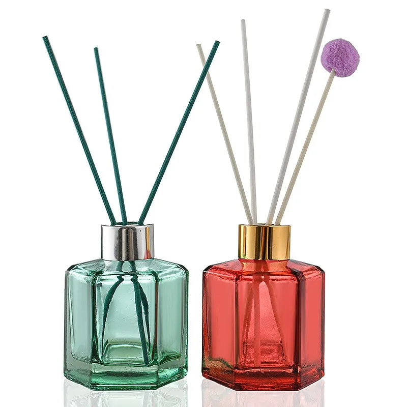 Home Red Clear Hexagonal Aromatherapy Screen Printing 120ml Empty Perfume Reed Diffuse Glass Bottle